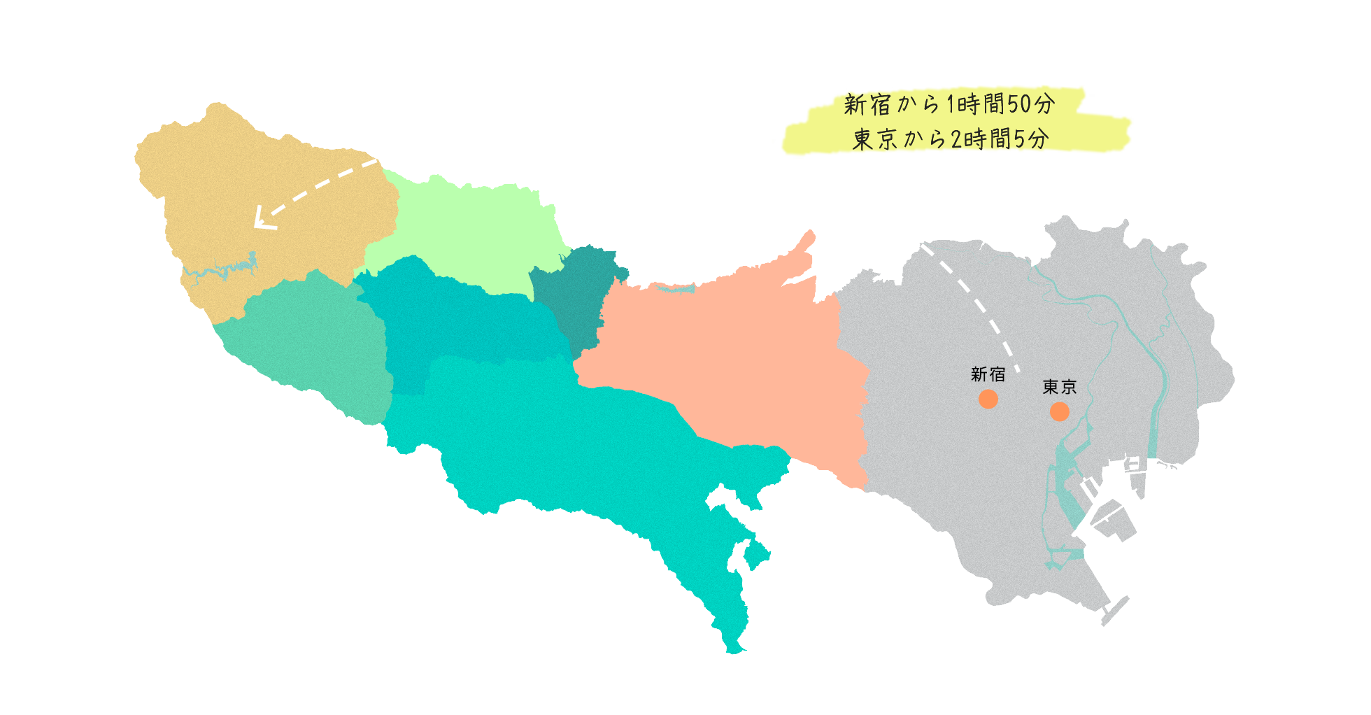 新宿から1時間50分 東京から2時間5分