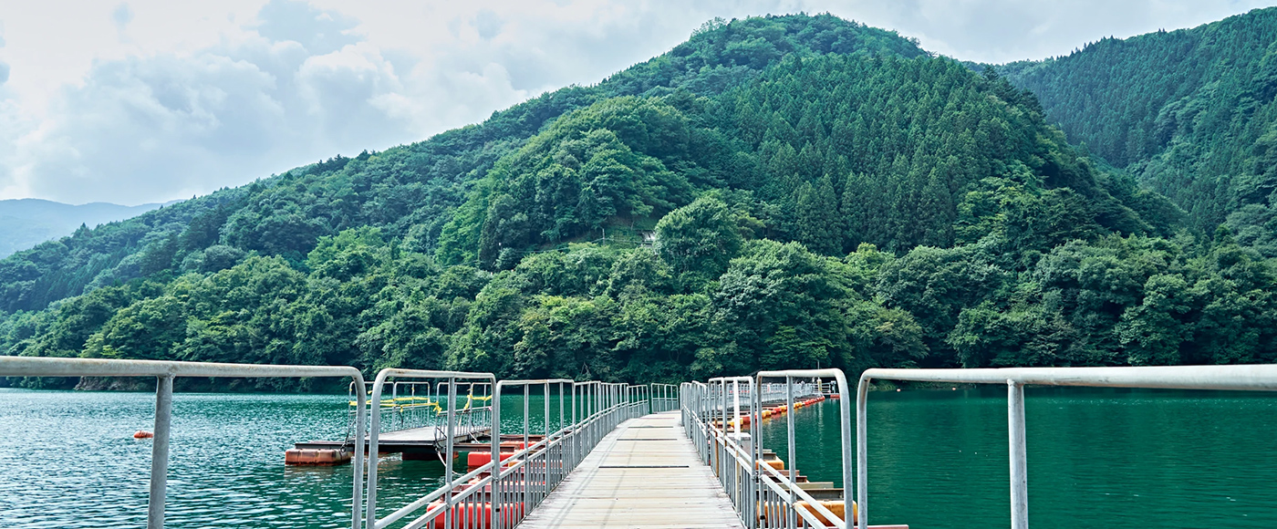 あたりを見渡せる麦山浮橋の中央からの景色